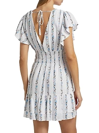 Kimora Floral Stripe Linen-Blend Minidress