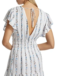 Kimora Floral Stripe Linen-Blend Minidress