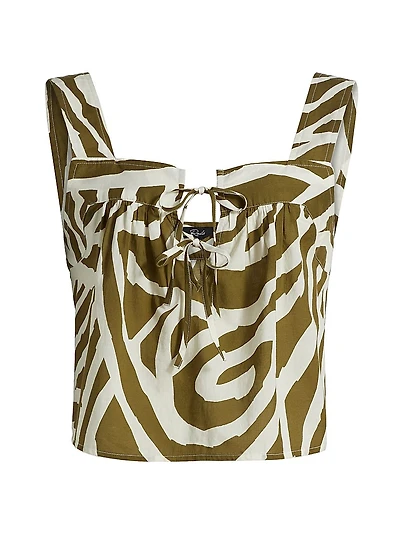 Blythe Swirl Print Cotton Tie-Front Top