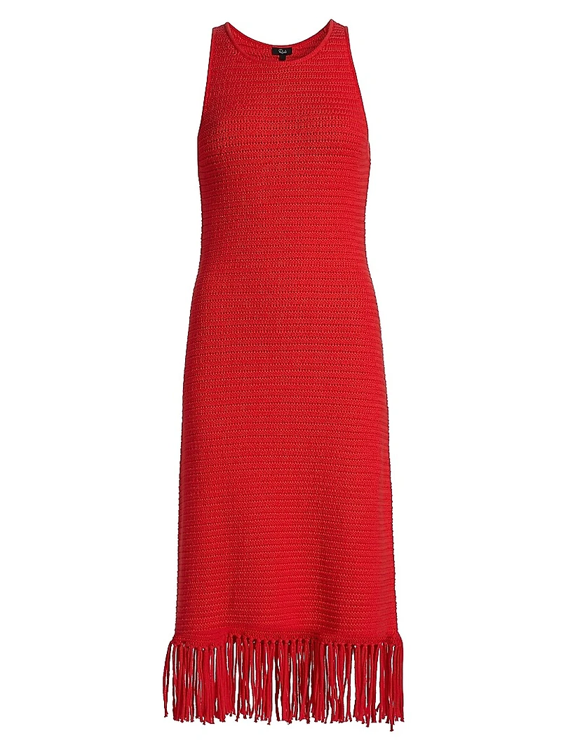 Nia Cotton-Blend Fringe-Hem Knit Midi-Dress