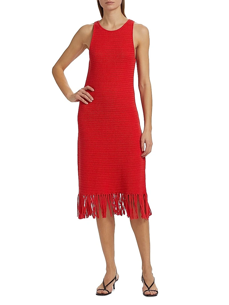 Nia Cotton-Blend Fringe-Hem Knit Midi-Dress