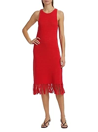 Nia Cotton-Blend Fringe-Hem Knit Midi-Dress