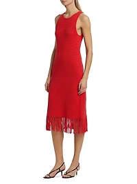 Nia Cotton-Blend Fringe-Hem Knit Midi-Dress