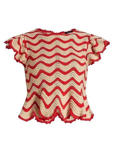 Coen Wavy Stripe Knit Cotton-Blend Flutter-Sleeve Top