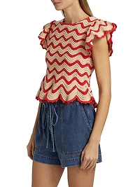 Coen Wavy Stripe Knit Cotton-Blend Flutter-Sleeve Top