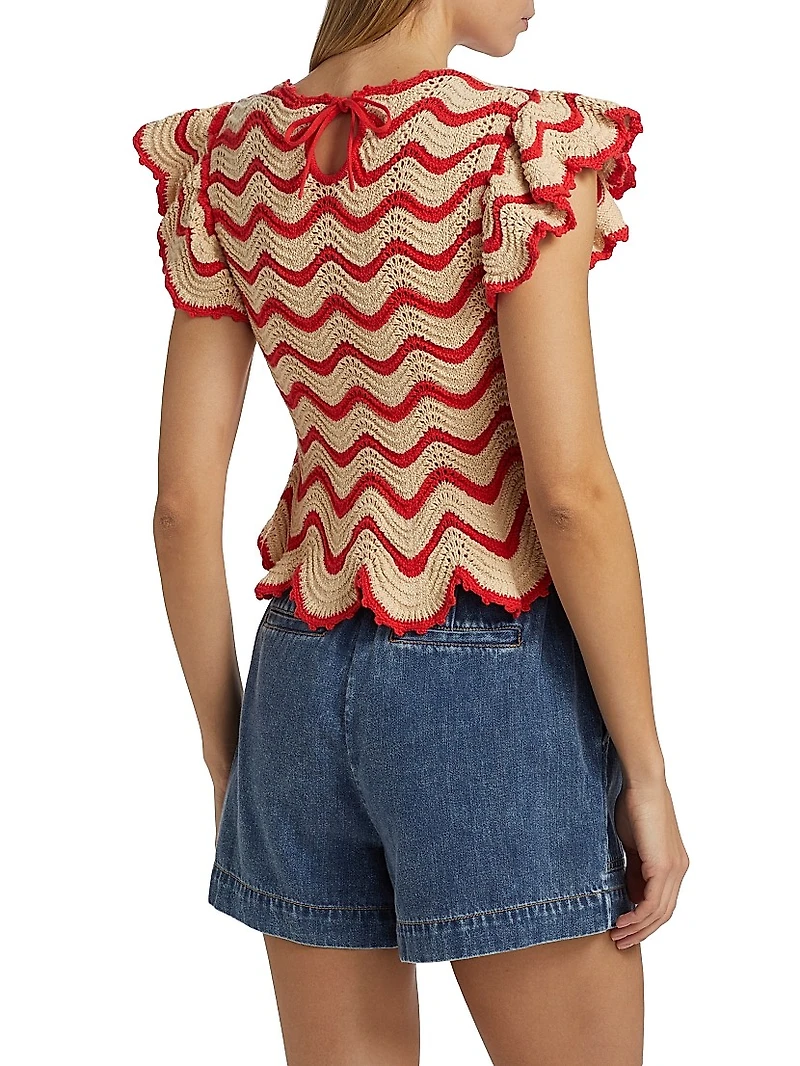 Coen Wavy Stripe Knit Cotton-Blend Flutter-Sleeve Top