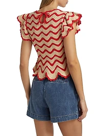 Coen Wavy Stripe Knit Cotton-Blend Flutter-Sleeve Top