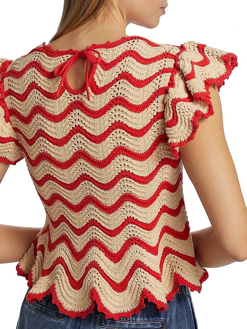 Coen Wavy Stripe Knit Cotton-Blend Flutter-Sleeve Top