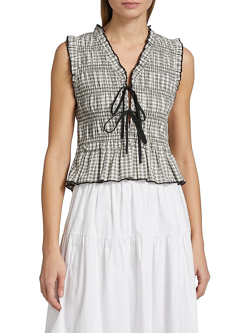 Martine Gingham Cotton-Blend Blouse