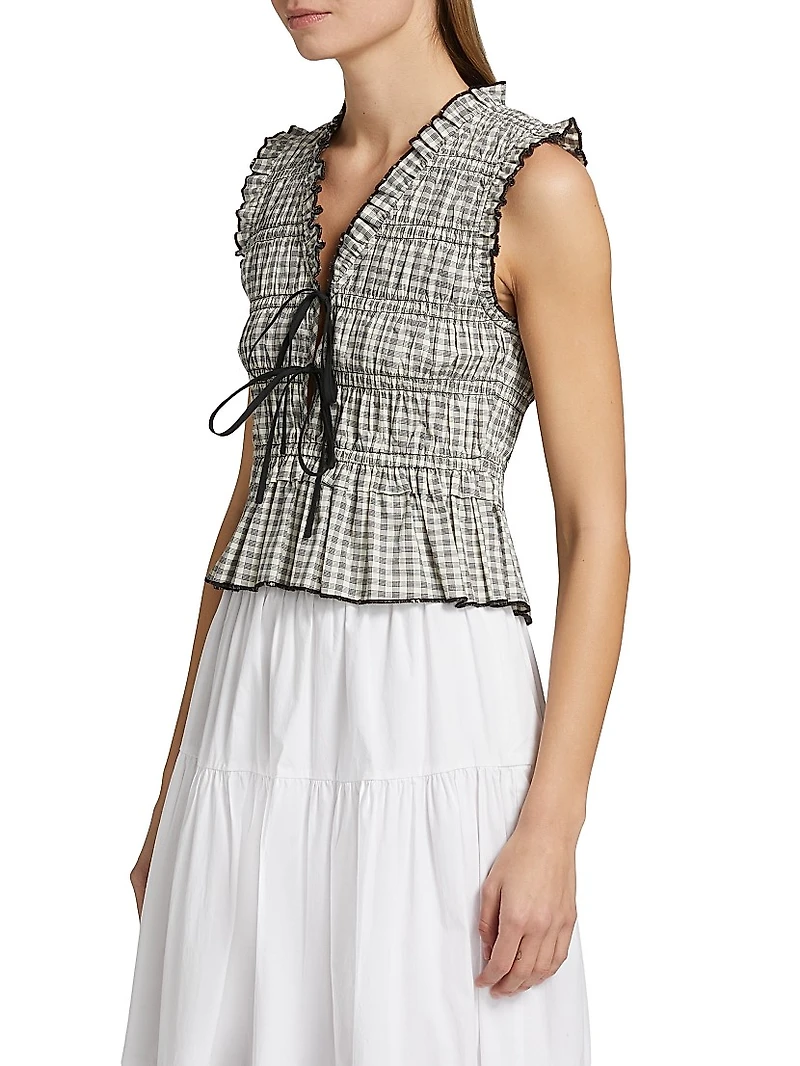 Martine Gingham Cotton-Blend Blouse