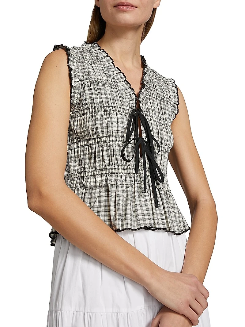 Martine Gingham Cotton-Blend Blouse