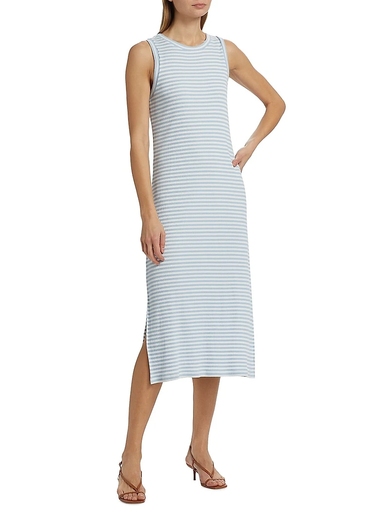 Striped Stretch Cotton Tank Midi-Dress