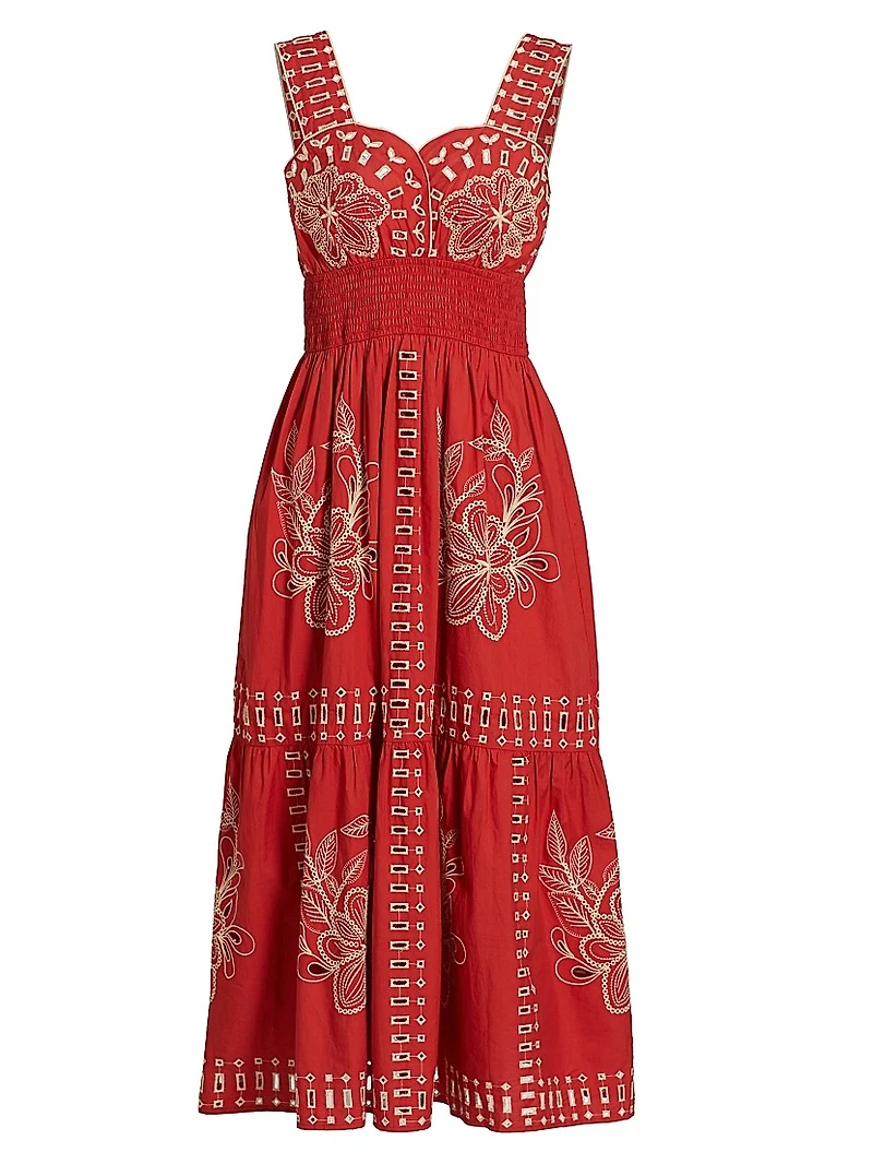 Fawn Embroidered Cotton Midi-Dress