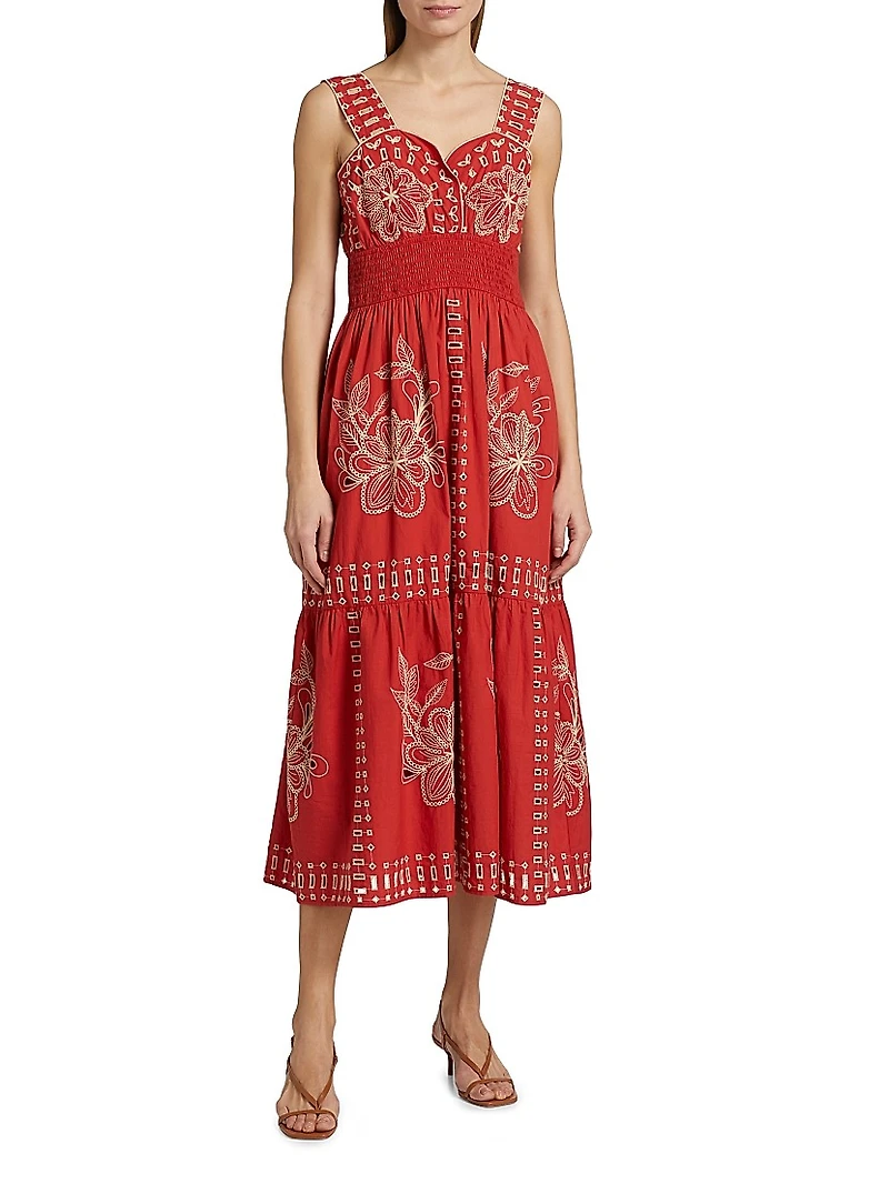 Fawn Embroidered Cotton Midi-Dress