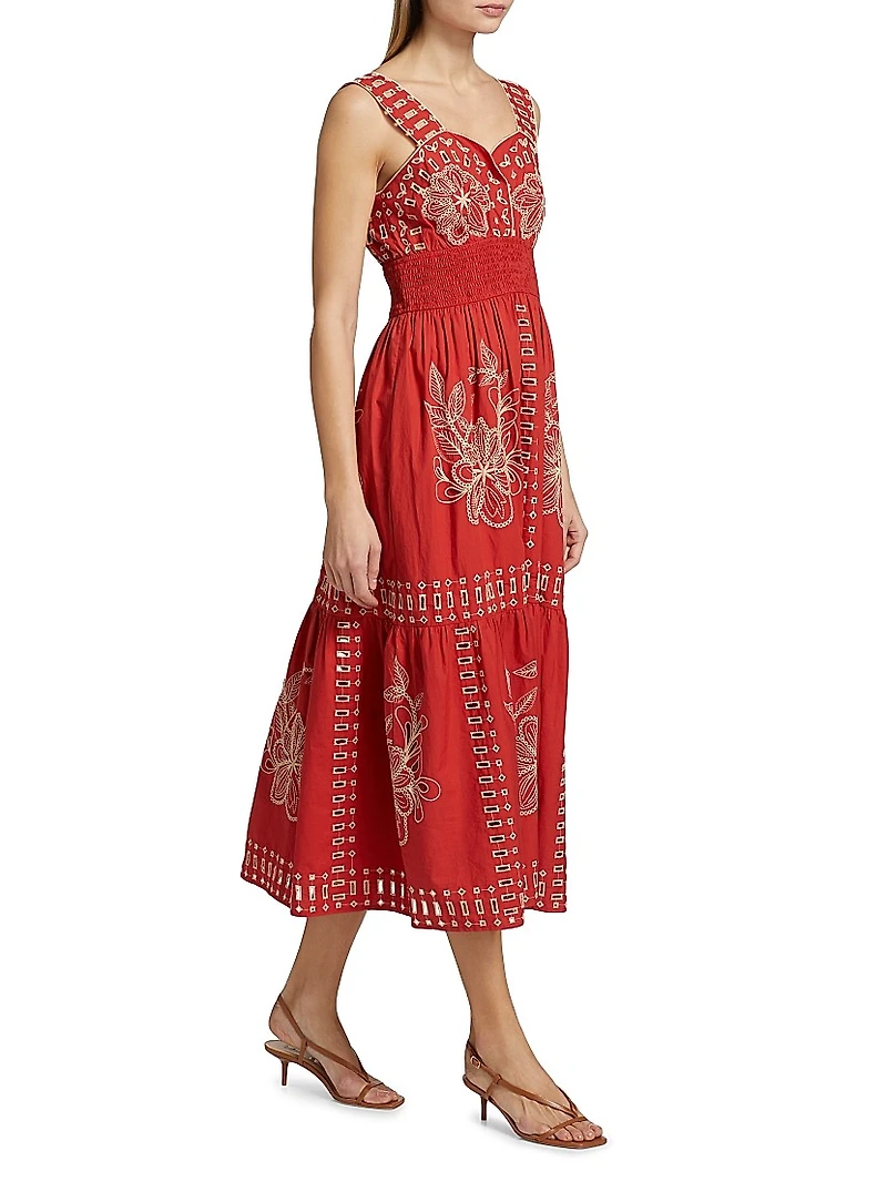 Fawn Embroidered Cotton Midi-Dress