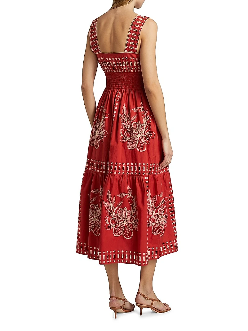 Fawn Embroidered Cotton Midi-Dress