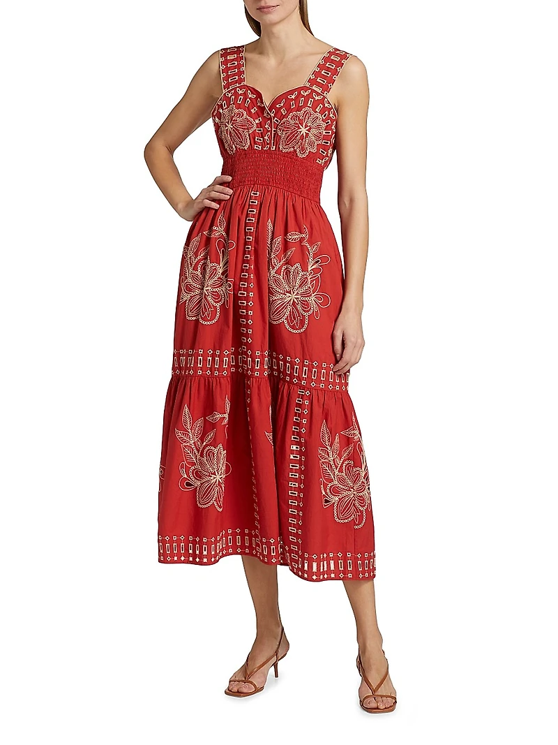 Fawn Embroidered Cotton Midi-Dress
