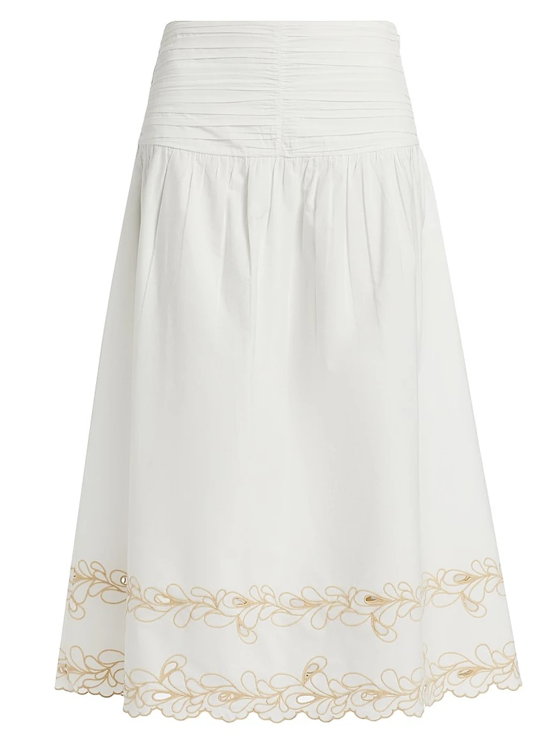 Sol Cotton Poplin Eyelet-Hem Midi-Skirt