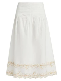 Sol Cotton Poplin Eyelet-Hem Midi-Skirt