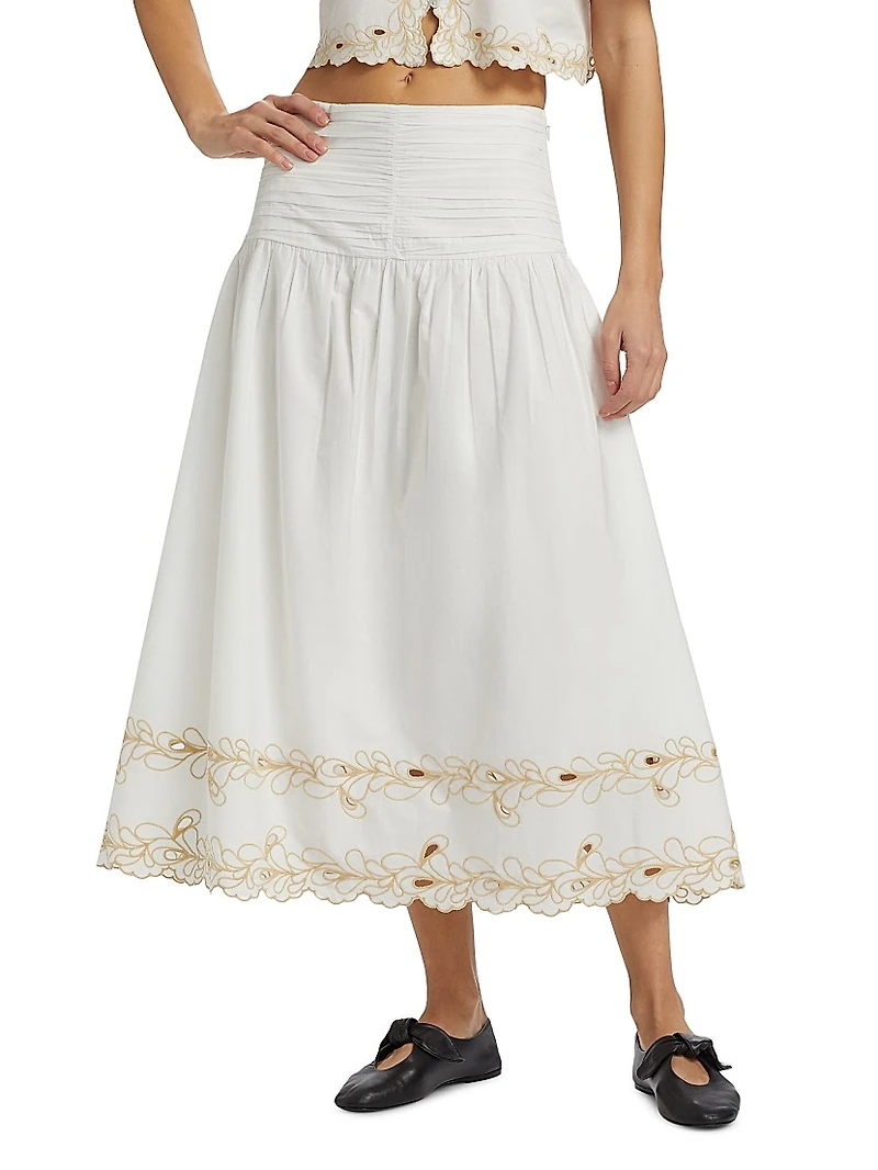 Sol Cotton Poplin Eyelet-Hem Midi-Skirt