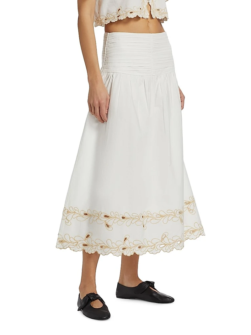 Sol Cotton Poplin Eyelet-Hem Midi-Skirt
