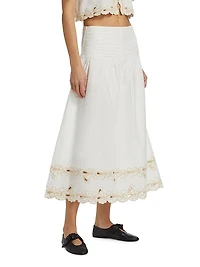 Sol Cotton Poplin Eyelet-Hem Midi-Skirt