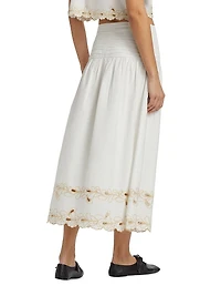 Sol Cotton Poplin Eyelet-Hem Midi-Skirt