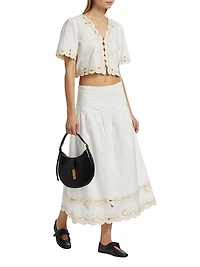 Sol Cotton Poplin Eyelet-Hem Midi-Skirt