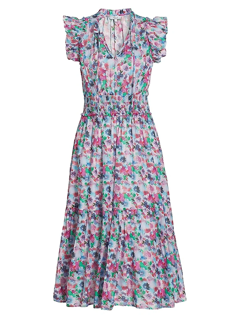 Garden Floral Cotton Short-Sleeve Midi-Dress