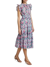 Garden Floral Cotton Short-Sleeve Midi-Dress