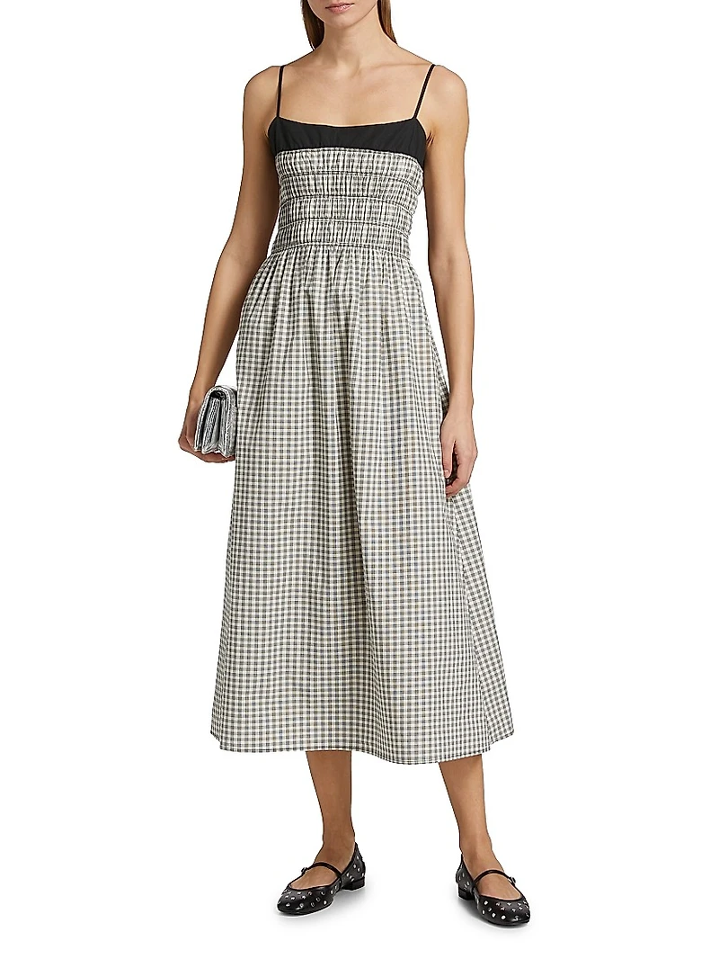 Primrose Gingham Stretch-Cotton Midi-Dress