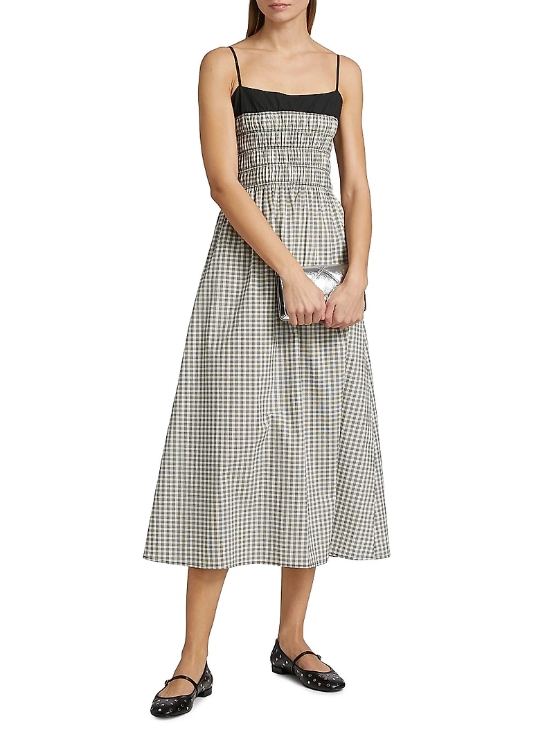 Primrose Gingham Stretch-Cotton Midi-Dress