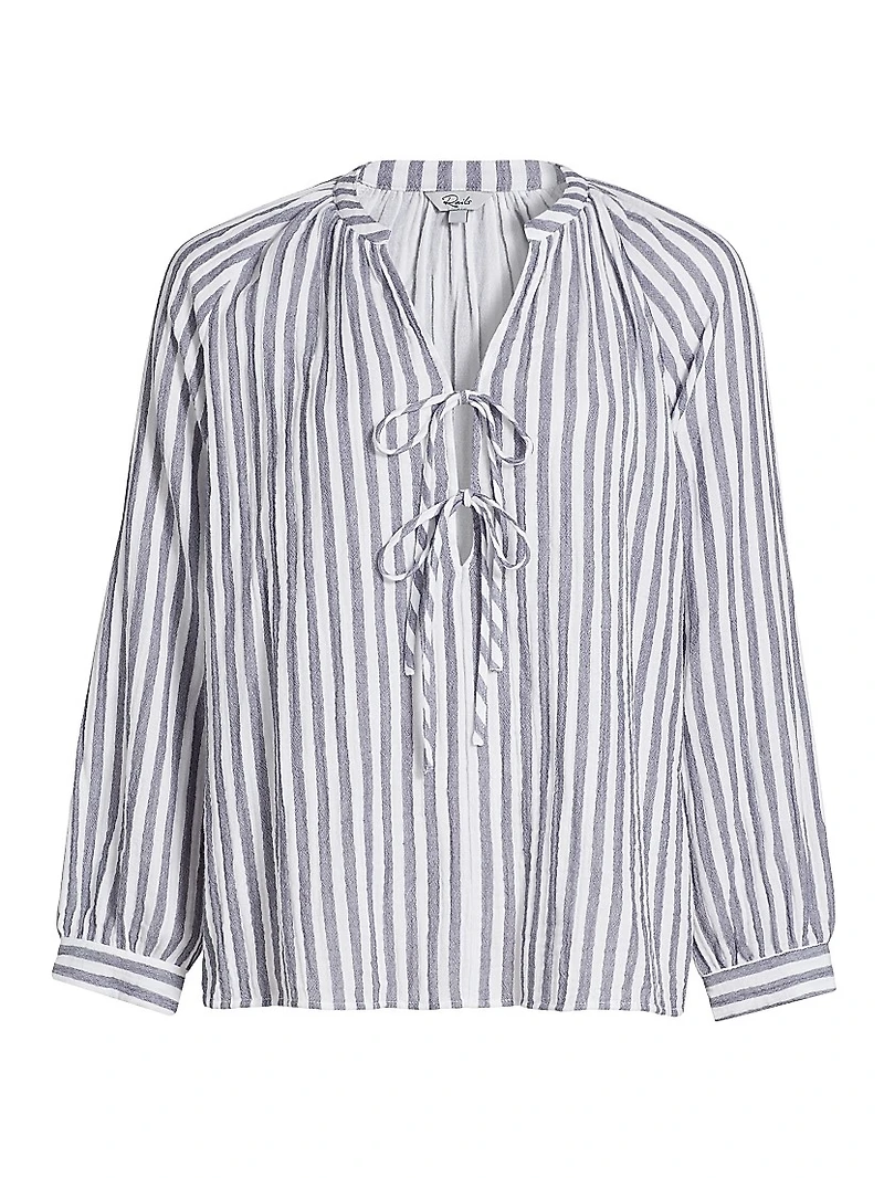 Brielle Striped Cotton Tieneck Blouse