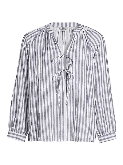 Brielle Striped Cotton Tieneck Blouse