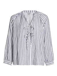 Brielle Striped Cotton Tieneck Blouse