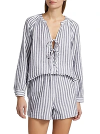 Brielle Striped Cotton Tieneck Blouse