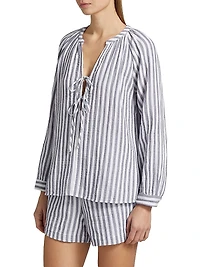 Brielle Striped Cotton Tieneck Blouse