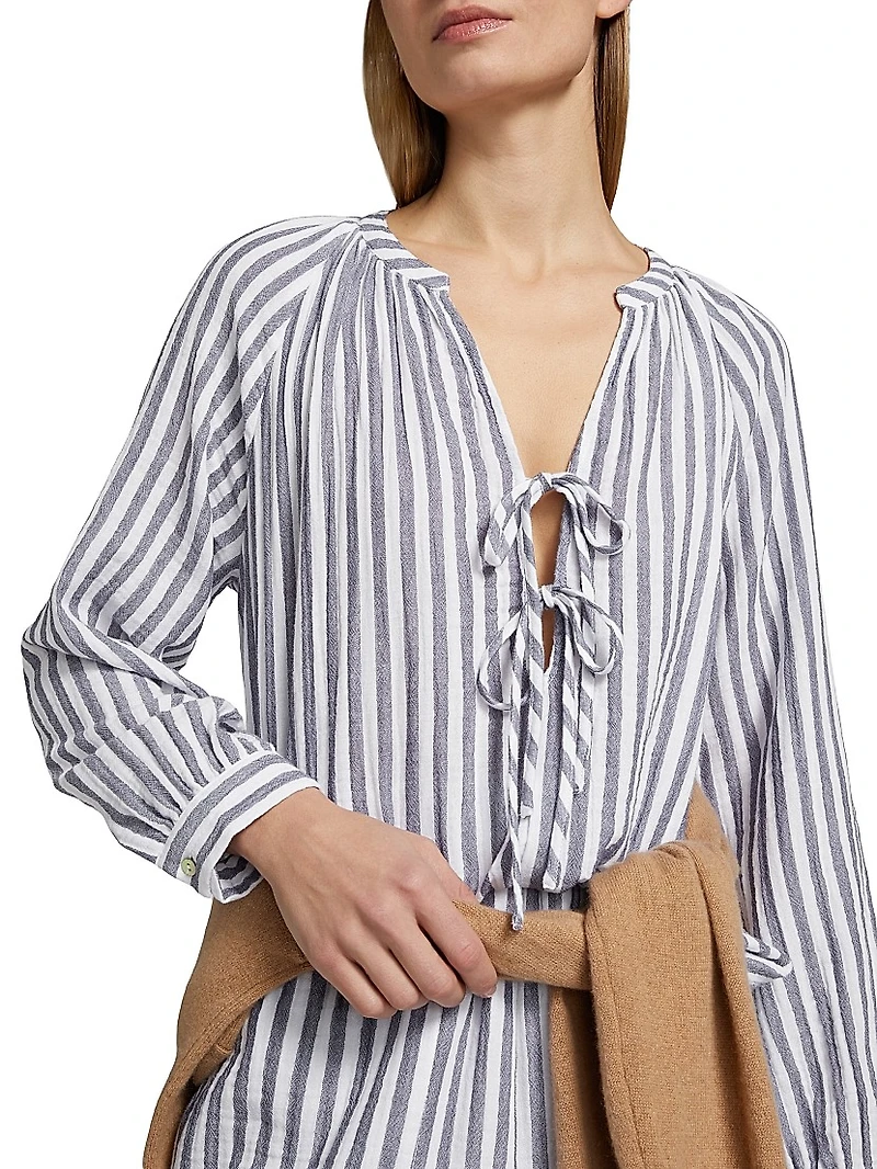 Brielle Striped Cotton Tieneck Blouse