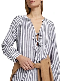Brielle Striped Cotton Tieneck Blouse