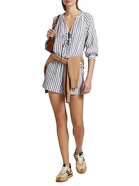 Brielle Striped Cotton Tieneck Blouse