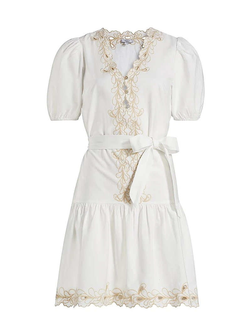 Tulip Embroidered Cotton Tie-Waist Minidress