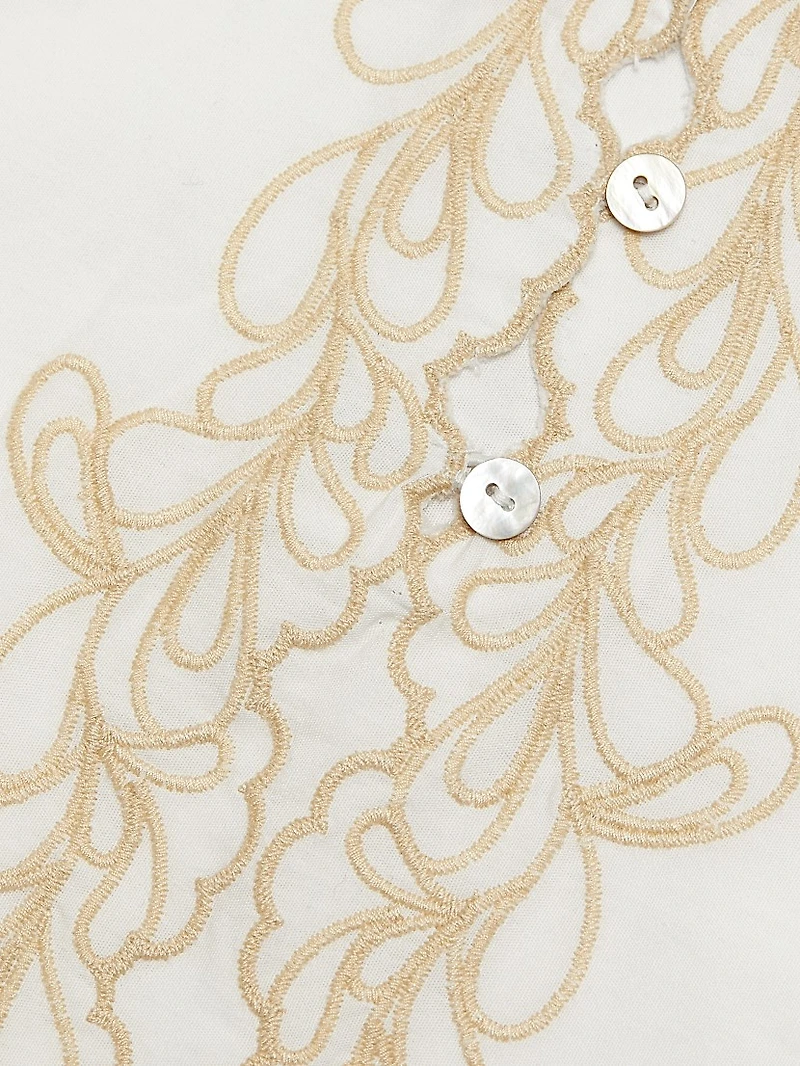 Tulip Embroidered Cotton Tie-Waist Minidress