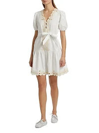 Tulip Embroidered Cotton Tie-Waist Minidress