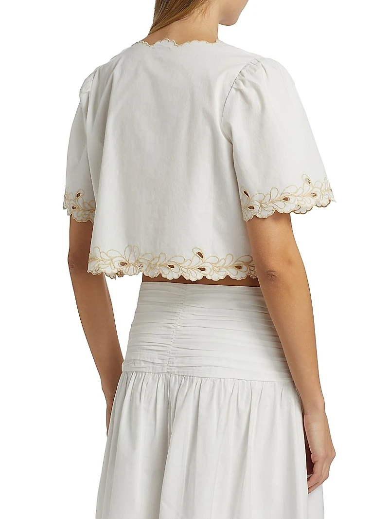 Cataluna Embroidered Cotton Poplin Top