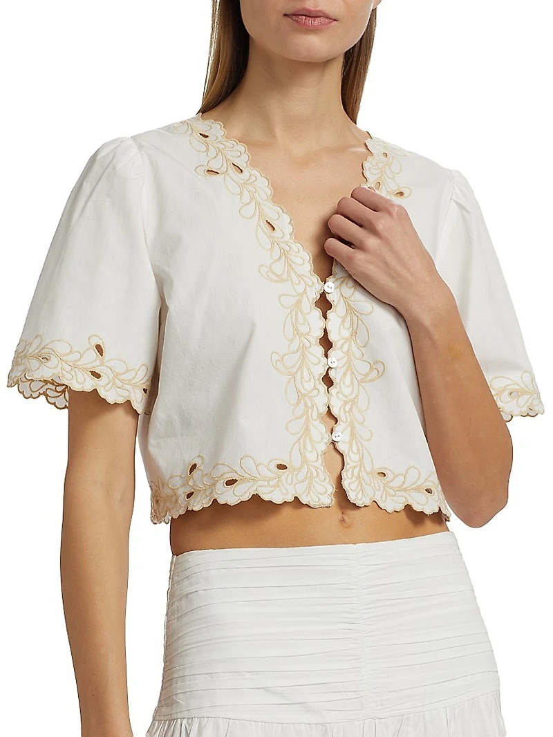 Cataluna Embroidered Cotton Poplin Top