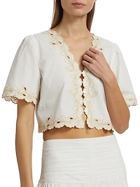 Cataluna Embroidered Cotton Poplin Top