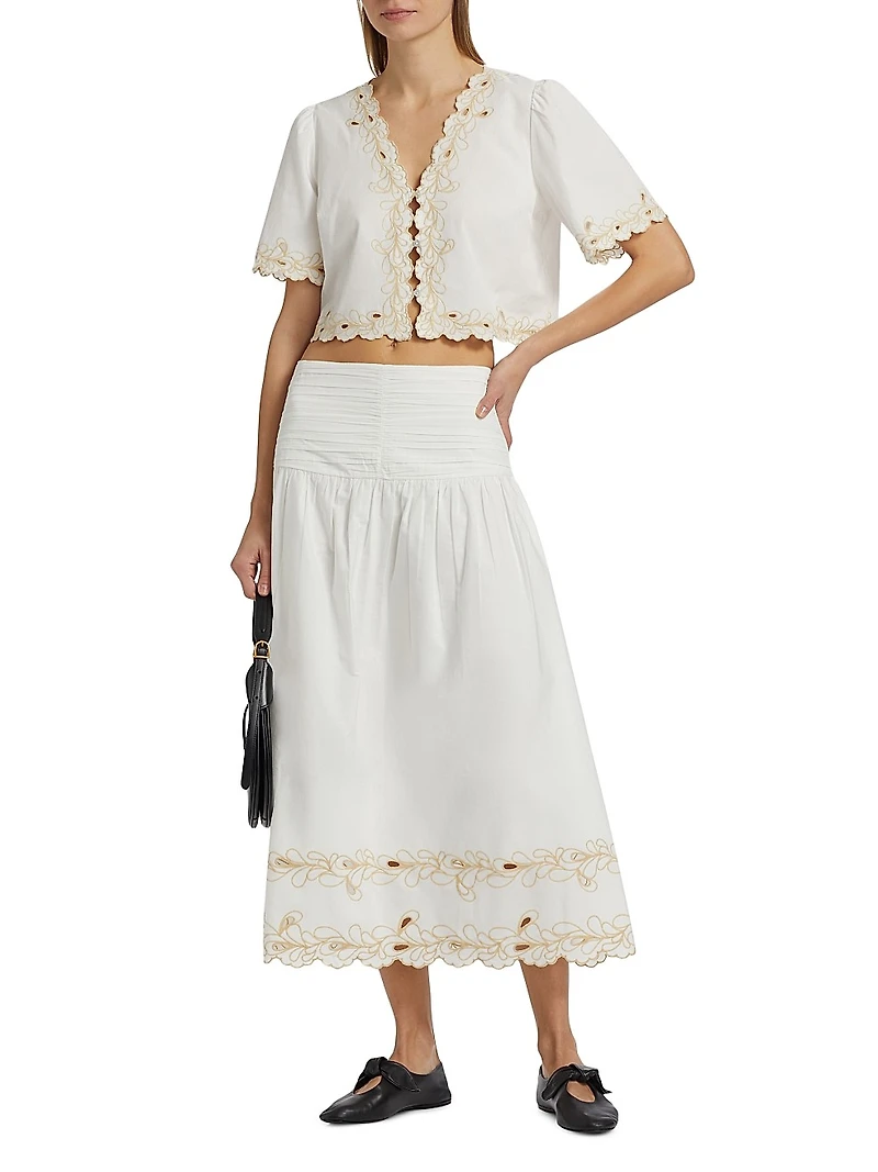 Cataluna Embroidered Cotton Poplin Top