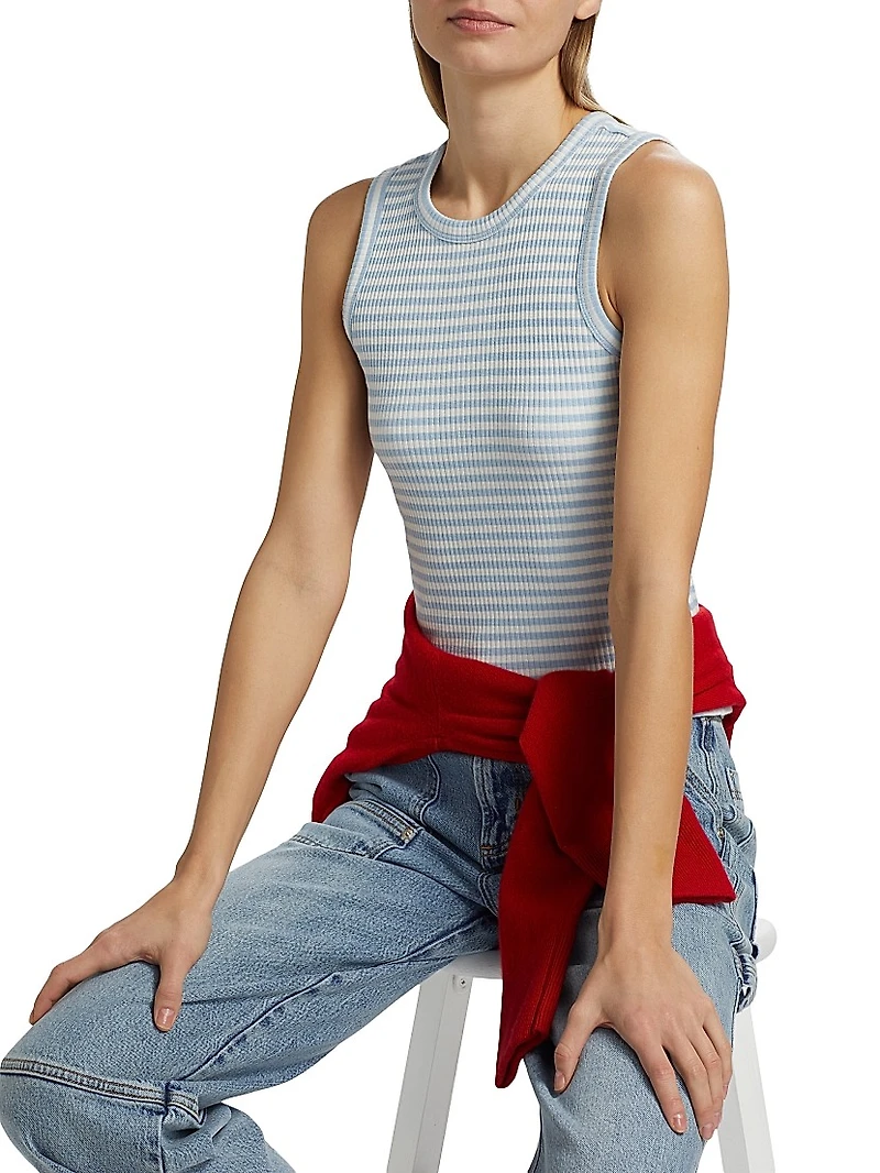 Striped Stretch Cotton Racer Tank