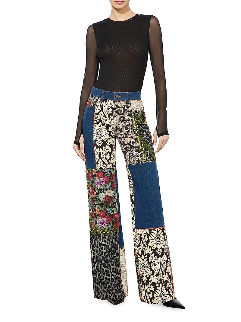 Weezy Mixed-Media Straight-Leg Jeans