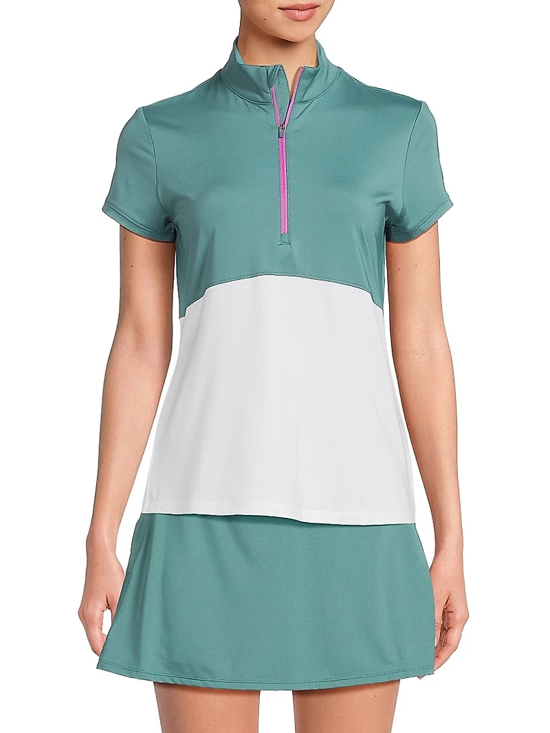 Chelsea Colorblocked Mock Turtleneck Zip-Front Top